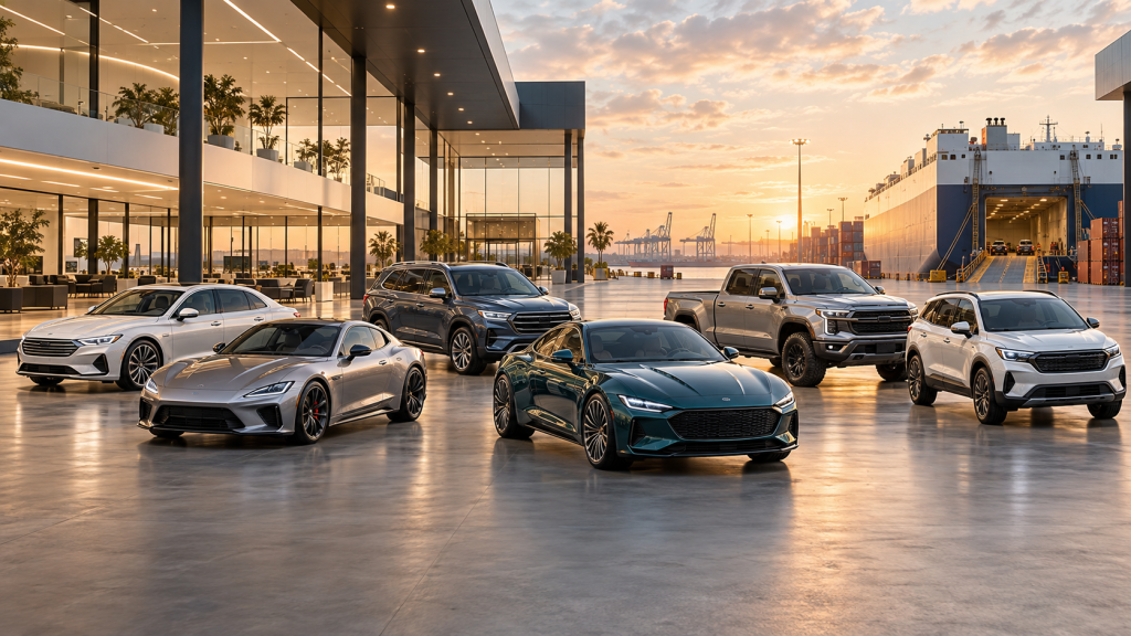 Selection of vehicles at a modern sourcing and export facility